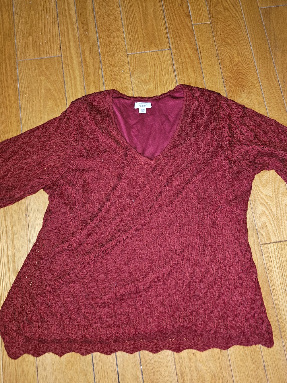 Cato Wine Red Lace-Trim V-Neck Top